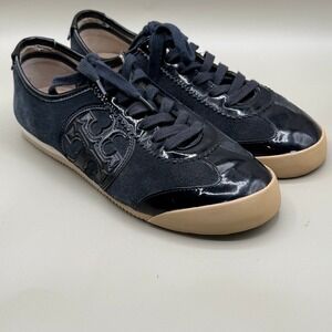 Tory Burch Navy Suede Patent Leather Logo Sneakers Women's Size 7.5M